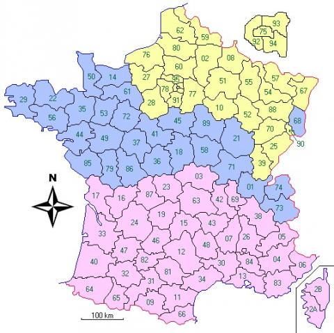 Carte de France avec la répartition des secteurs commerciaux