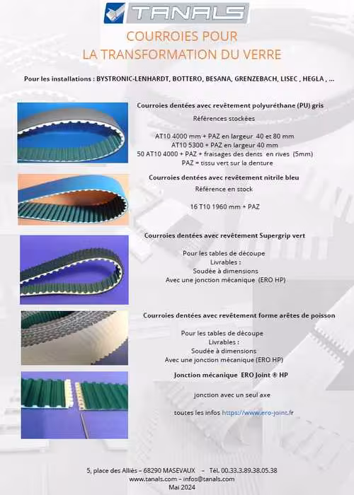 Courroies de convoyage des plaques de verre