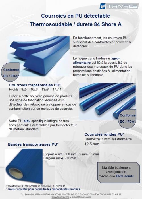 Courroies en polyuréthane détectable