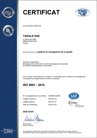 Certification ISO - TANALS