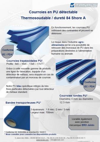 Courroies en polyuréthane détectable